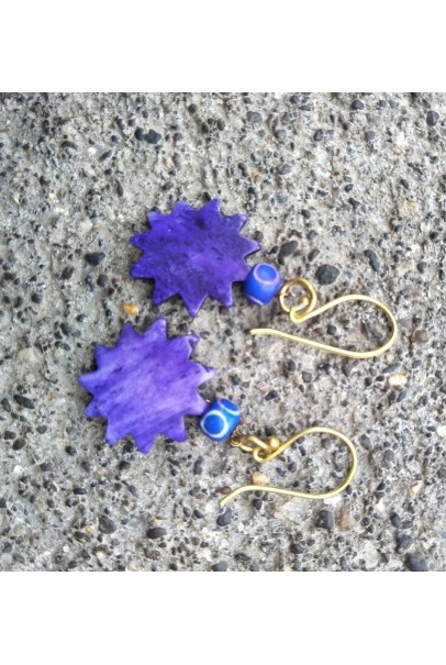 Alphabey's Family Of Blue Bone Carving Gold Plated Brass Drop Earrings For Women Alphabey's Family Of Blue Bone Carving Gold Plated Brass Drop Earrings For Women